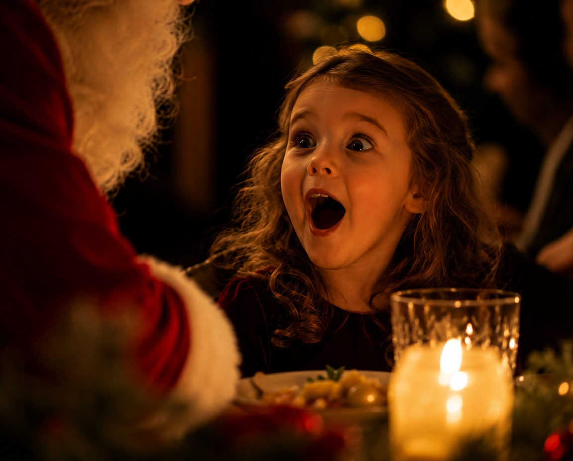 A child in awe at Santa's Workshop dinner
